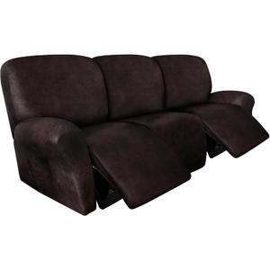 Leather Look Recliner Couch Cover 8-Piece Recliner Sofa Slipcovers 3 Seater for Reclining Couches Furniture Protector Spandex Fabric Washable (Recliner Sofa, Chocolate)