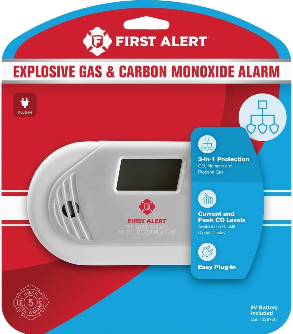 FIRST ALERT Combination Explosive Gas and Carbon Monoxide Alarm with Backlit Digital Display, GCO1CN