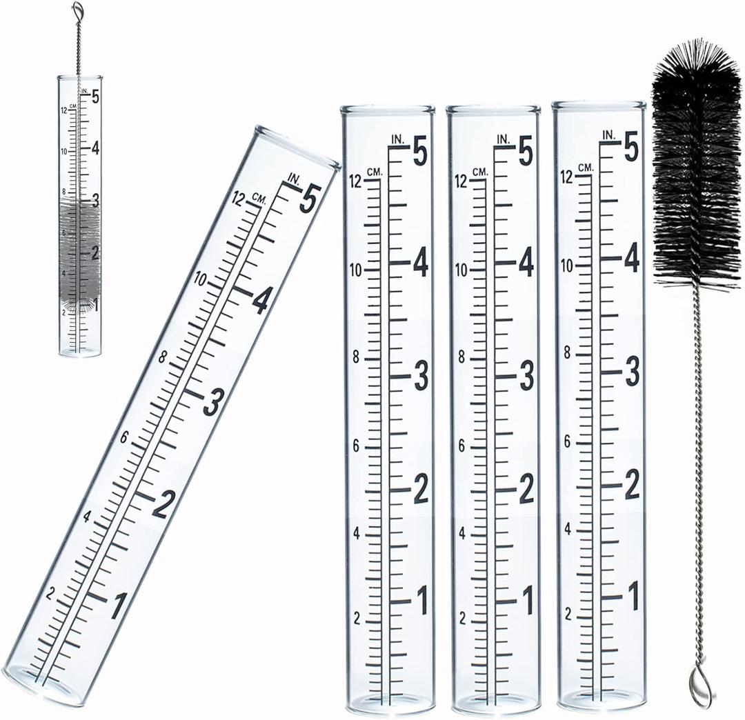 4 PCS Rain Gauge Glass Replacement Tube Best Rated for Yard Garden Outdoor Lawn, 5 inch with Tube Brush