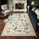 Lahome 5x7 Jungle Kids Rugs for Living Room Animal Washable Non Slip Bedroom Rug Beige Soft Indoor Carpet for Classroom Nursery