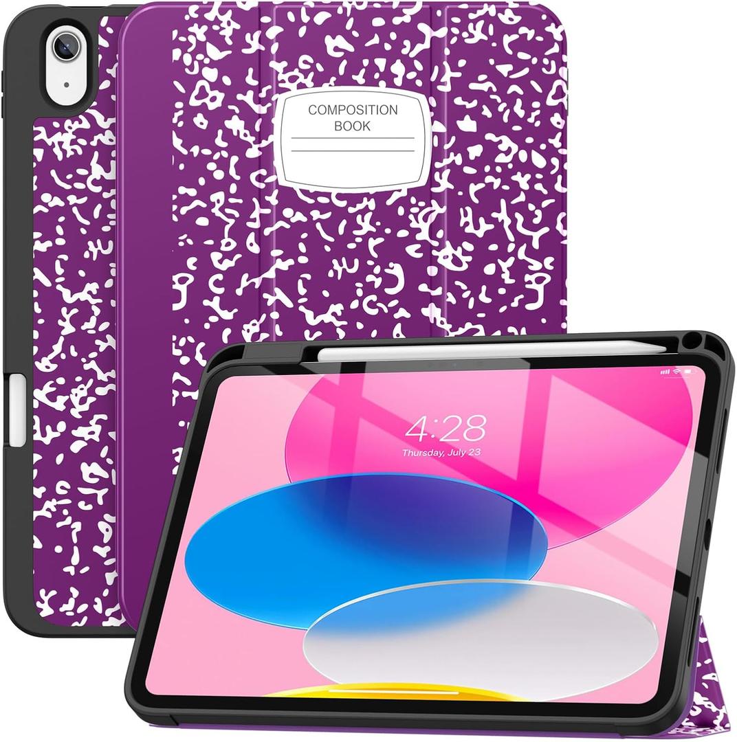Soke Case for iPad (A16) 11th Generation 2025, Compatible with 10th Gen 10.9 Inch 2022, Shockproof Cover with Pencil Holder, Auto Wake/Sleep & Tri-fold Stand, Book Violet
