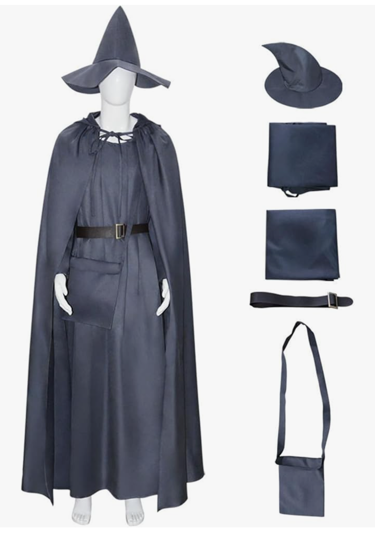 Movie Gandalf Cosplay Costume Cloak Cape Uniform Suit with Hat Halloween Carnival Fancy Outfit, Size L