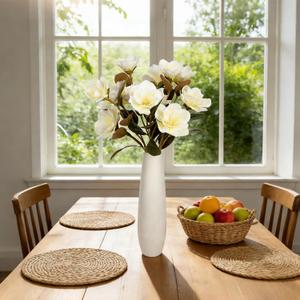 2PCS Artificial Magnolia Flowers 31.5inch Real Touch 6 Heads White Fake Magnolia Stem with Green Leaves Long Stem for Home Wedding Bedroom Indoor Outdoor Floor Vase Decor (White)