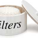 Chunful Coffee Filter Container Wooden Coffee Filter Storage Holder with Lid Farmhouse Bar Accessories Rustic Station Organizer for Storing Various Papers Tea Bags Beans, White