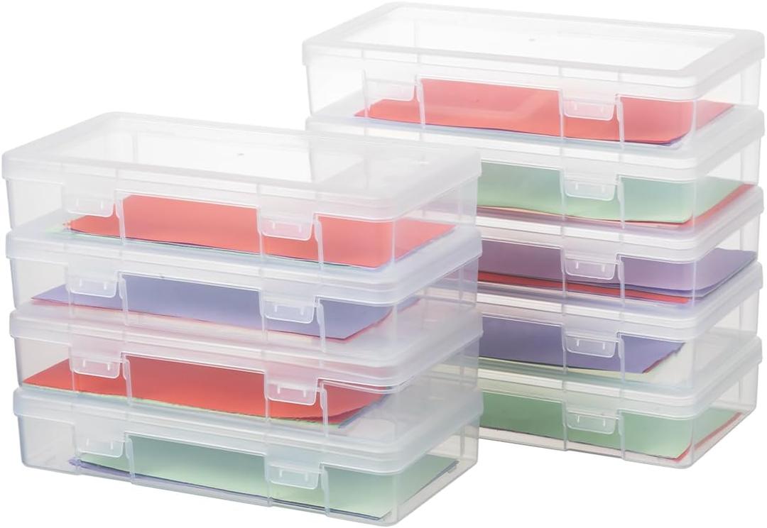 novelinks Plastic Clear Storage Containers for Organizing, Craft Storage Organizers and Stackable Storage Bins with Lids for Pencil Box, Bead, Cookie Cutter, Board Game (9 Pack Medium)