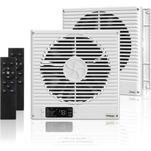2PCS 8" Room to Room Fan with Remote, 320CFM Through Wall Air Transfer Fan with Temperature Control, Reversible Airflow Design, 10 Speeds, Quiet Balance Exhaust Vent for Bedroom, Laundry, Kitchen