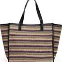 Herald Large Handmade Straw Tote Handbag for Women, Summer Beach Weaving Chic Woven Shoulder Purse Bags with Water Bottle Pocket (Colorful Stripe)