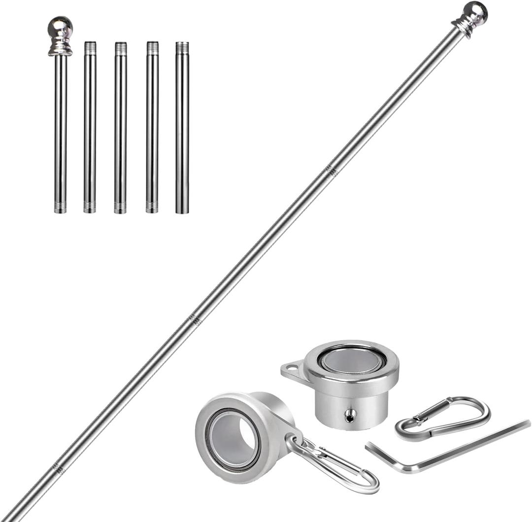 4 x 6 FT Stainless Steel Flag Pole Thicker, Tangle Free Flag Poles for 3x5 Flags, Outdoor Flag Pole for House Yard Garden, 1 inch Diameter Flagpole with Bearing Aluminum Alloy Rings Rust Free