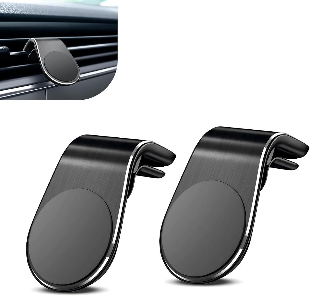 Shakas 2 PCS Mobile Phone Navigation Magnetic Bracket, 360 Degrees Rotation Adsorption-type Vehicle Air Vent Navigation Bracket, L-shaped Shockproof Cell Phone Mount, for Any Smartphone (Black)