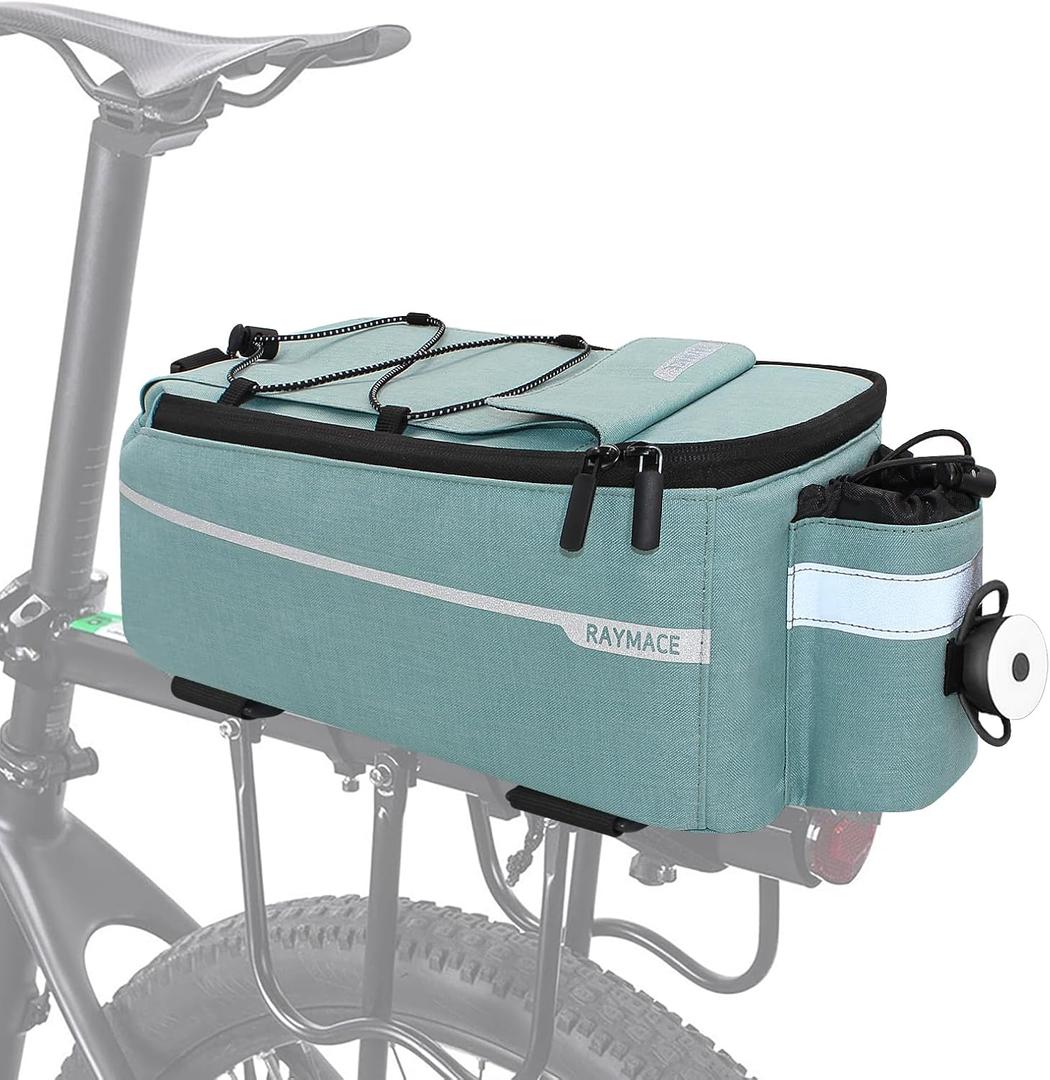 RAYMACE Bike Rear Rack Bag with Tail Light, Bike Truck Cooler Bag for Warm or Cold Items (12.5 x 6.3 x 6.3 inches, Viridian Green)