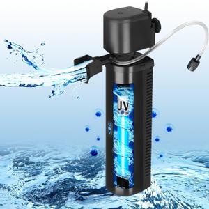 Aquarium Filter for 40-150 Gallon Tank, U-V Fish Tank Green Clean Machine Submersible Powerful Pump Canister Filter 400GPH for Pond Turtle Tank Saltwater Freshwater Crystal Clear Green Killing (Black)