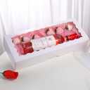 30-Pack Bakery Boxes with Window 16" x 6.5" x 3", Cookie Boxes, Auto-Popup Long Treat Boxes for Cookies, Strawberries (White)