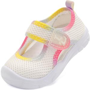 L-RUN Toddler Sandals Summer Boys Girls Adjustable Kids Sandal with Hook Loop Closed-Toe Lightweight Outdoor Sport Sandals (White) 8 Toddler