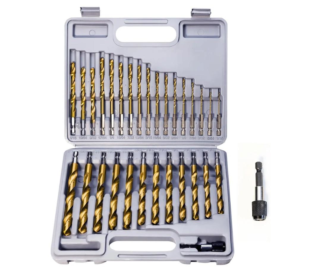 ROGAPER 30 PCS Titanium Impact Drill Bit Set, Hex Shank Drill Bit Set for Wood, Steel, Metal, and Plastic with Quick Change Design, HSS Titanium Twist Drill Bit with Storage Case, 5/64" to 1/2