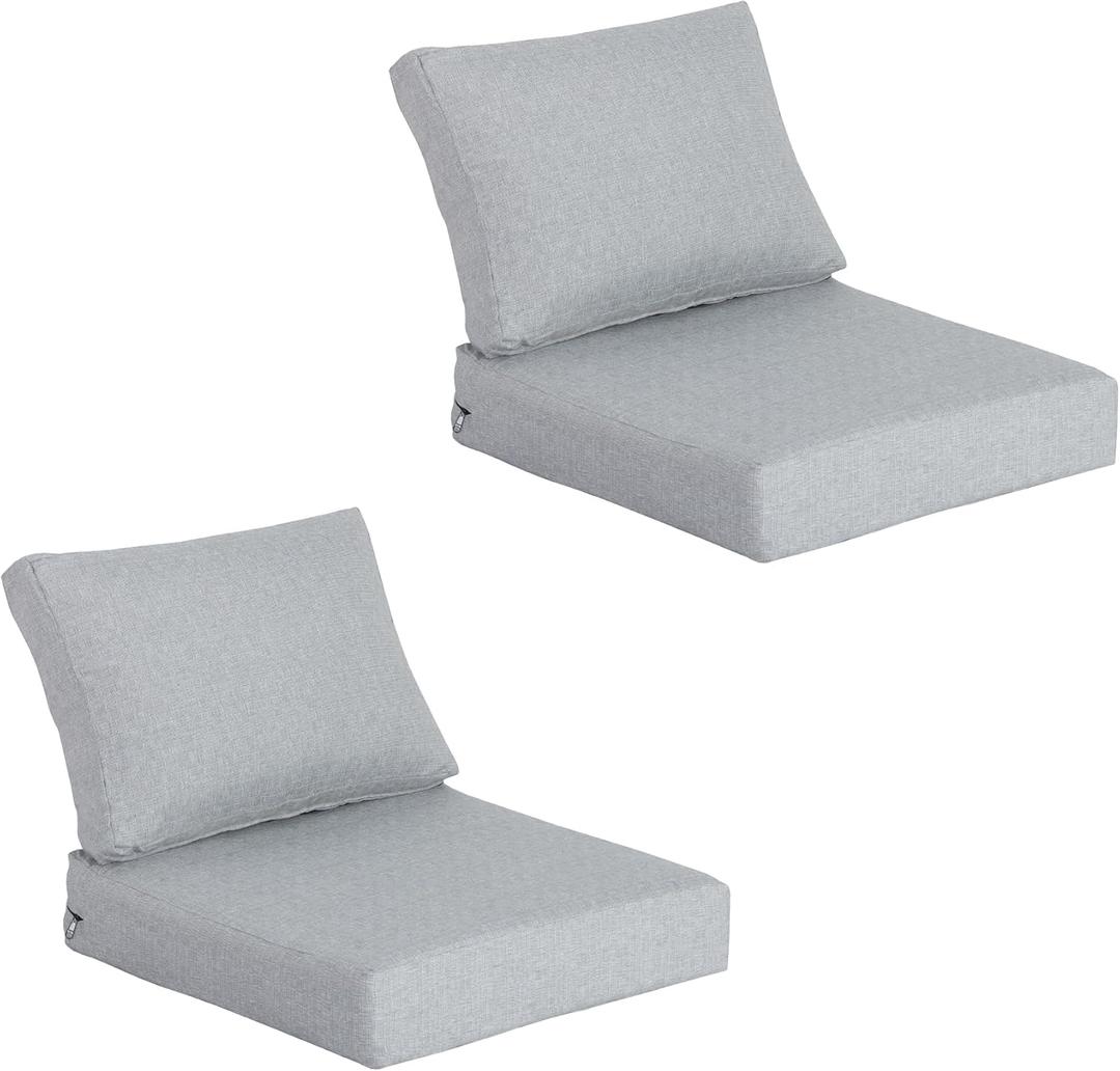 23.5"x27" Outdoor Deep Seat Patio Cushions Set of 2, Deep Seat Bottom Resilient Foam Filling Water-Resistant Stain-Resistant UV Resistant Weather Resistant with YKK Zippers, Stone Grey