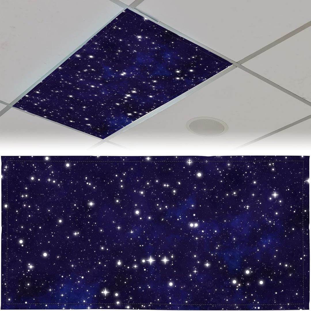 Patelai 4 x 2 Feet Fluorescent Light Cover for Ceiling Lights Magnetic Light Cover with 10 Magnets Fluorescent Light Filters for School Classroom Home Office Drop Lamp Decor(Starry)
