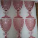 Pink Glass Goblets Wine Glassware, 10 oz Vintage Wine Glasses Set of 12, Romantic Wedding Glass Set, Embossed Drinking Stemware Beverage Cups for Wedding Engagement Christmas Party Bar, standard