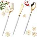 I00000 60 Pcs Gold Plastic Silverware - Heavy Duty Plastic Cutlery -Party Disposable Silverware SetDisposable Cutlery Set Includes 20 Forks, 20 Knives, 20 Spoons Perfect for Wedding (White)