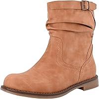  Mid Calf Flat Boots for Women Pull On Round Toe Side Zip Fall and Winter Fashion Comfortable Boots 7