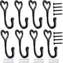 Ebliiny Decorative Wall Hooks Coat Towel Hook,8 Pcs Key Bag Hanger Coat Hooks Cast Iron Vintage Holder Love Heart Shape Home Decor,Bath Kitchen Garage Hanging Scarf Cap Cup Hat Purse Robes Hook