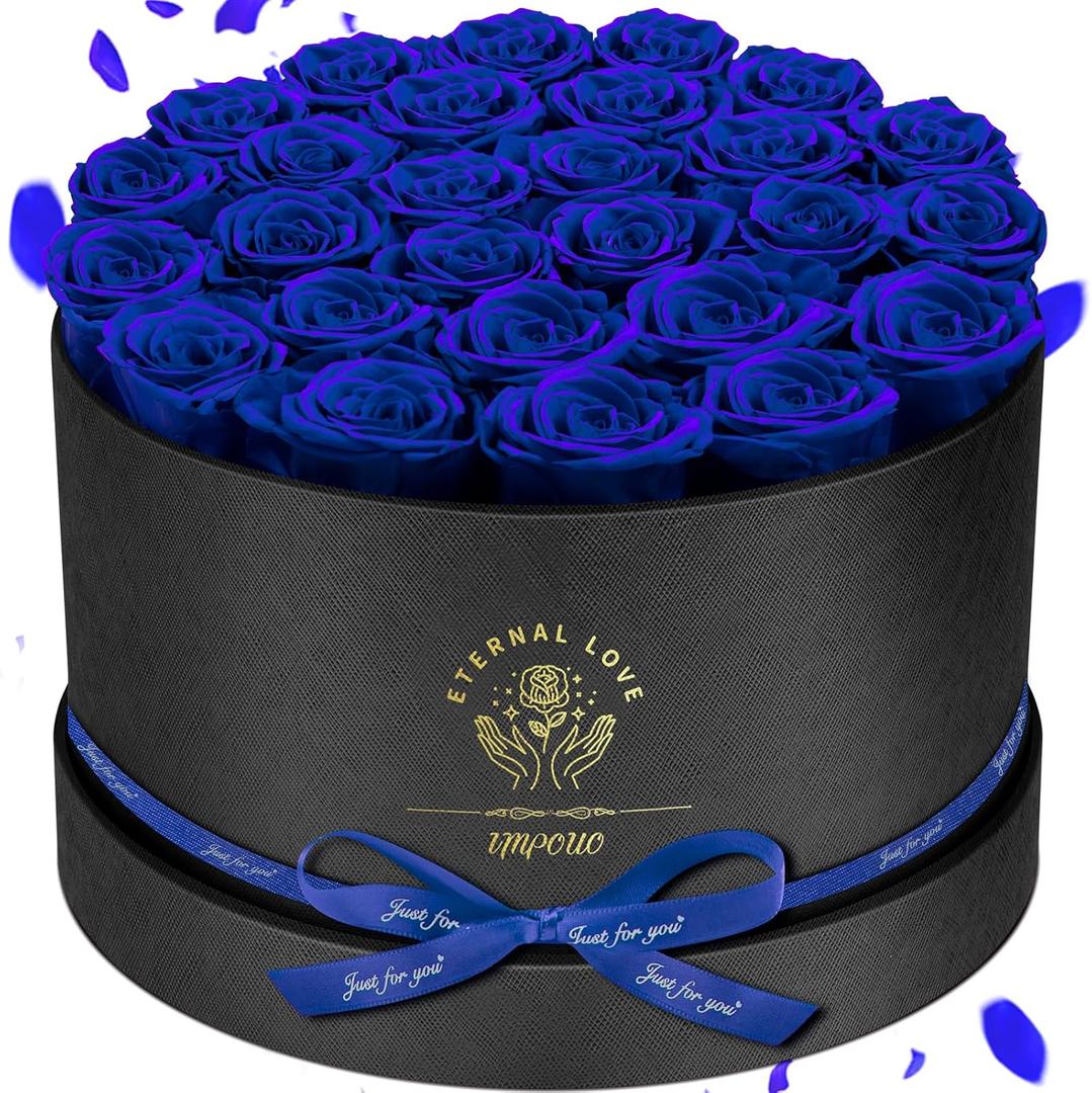 Impouo Forever Flowers, 27 Roses in A Box, Real Preserved Roses, Birthday Gift for Women, Mother's Day, Anniversary Blue Rose