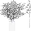 Geosar 36 Pcs Christmas Glittered Berries Stems 7.5 Inch Artificial Berries Sprays Branches Floral Pick for Christmas Tree Ornament, DIY Xmas Wreath, Crafts, Home Decor(Silver, Pure Color)