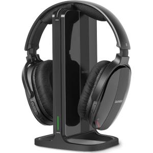 Wireless Headphones for TV Watching with Charging Dock & RF Transmitter, Senior-Friendly Over Ear TV Headset, Compatible with Most Televisions (Black)