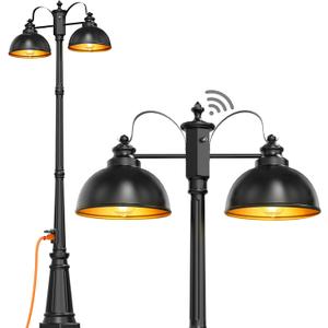 Dusk to Dawn Outdoor Lamp Post Lights with Outlet,Double-Head Farmhouse Street Light Fixture,Aluminum Exterior Black Pole Lights,Waterproof Lantern Lamp Outdoor Lighting for Garden,Patio,Pathway, 94.13-Inch