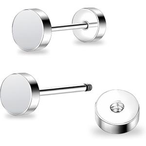 ZDE Women Earrings Flat Back Dot Earrings Titanium Hypoallergenic Cartilage Non-Nickel Earrings Studs for Sensitive Ears Simple Classic 3mm/4mm/5mm/6mm Screw On Stud Earring (Silver)