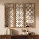 Set of 2 16x41.5 Inch Large Carved Floral Wood Frame Wall Mirrors, Shatterproof Boho Farmhouse Rustic Accent Mirrors for Living Room, Bedroom, Bathroom, Entryway & Home Wall Decor，Maroon