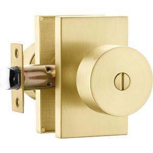 Gold Door Knob Interior, Zinc Alloy Brushed Gold Interior Door Knob Bedroom Bathroom, Heavy Duty Brushed Brass Door Lever, Modern Privacy Doorknob Bulk (1 Pack)