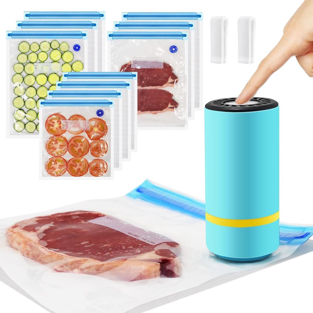 Sous Vide Bag & Handheld Vacuum Sealer, Portable Mini Sealer With 10 PCS Reusable Food Storage Zipper Bags for Anova, Joule Cookers, Rechargeable Small Electric Pump Set Sous Vide Bag & Handheld Vacuum Sealer, Portable Mini Sealer With 10 PCS Reusable Food Storage Zipper Bags for Anova, Joule Cookers, Rechargeable Small Electric Pump Set