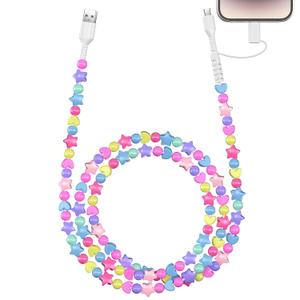 VOFUOE USB C Cable for iPhone 17 Charging Cord [MFi Certified] 2 in 1 Multi Charging Star Beads Charging Cord Extra Long 4.9FT 1.5M Girls Women Fast Charging for iPhone 16/15, for Galaxy S25-Colorful
