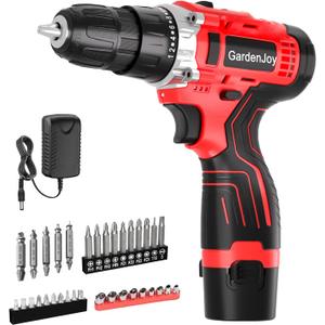 GardenJoy Cordless Power Drill Set: 12V Electric Drill with Battery and Charger, 34pcs Acessories, 3/8"Keyless Chuck, 2 Variable Speed, 24+1 Position, Compact Drill Driver Kit for Home & DIY Project
