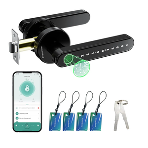 Smart Door Lock with Knob, Keyless Entry Door Locks with Handle, Fingerprint Door Knob for Bedroom/Front Door/Apartment,Generate Passcode Remotely Black