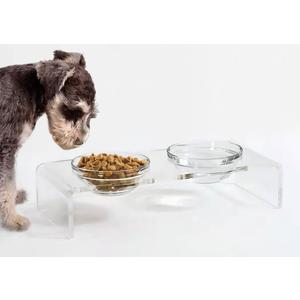 Acrylic Elevated Dog Cat Bowls Pet Feeder Double Bowl Raised Stand Comes with 2 Removable Glass Bowls and 2 Stainless Steel Bowls.Perfect for Cats Puppies Small Dogs (Small: 3.75'' Height, 13.7 oz Glass Bowl)