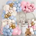 Gender Reveal Balloon Arch Kit, Blush Pink and Blue Balloons Metallic Gold Sand White Balloons for Boy and Girl Gender Reveal Boho Bachelorette Birthday Baby Shower Neutral Bear Theme Decorations