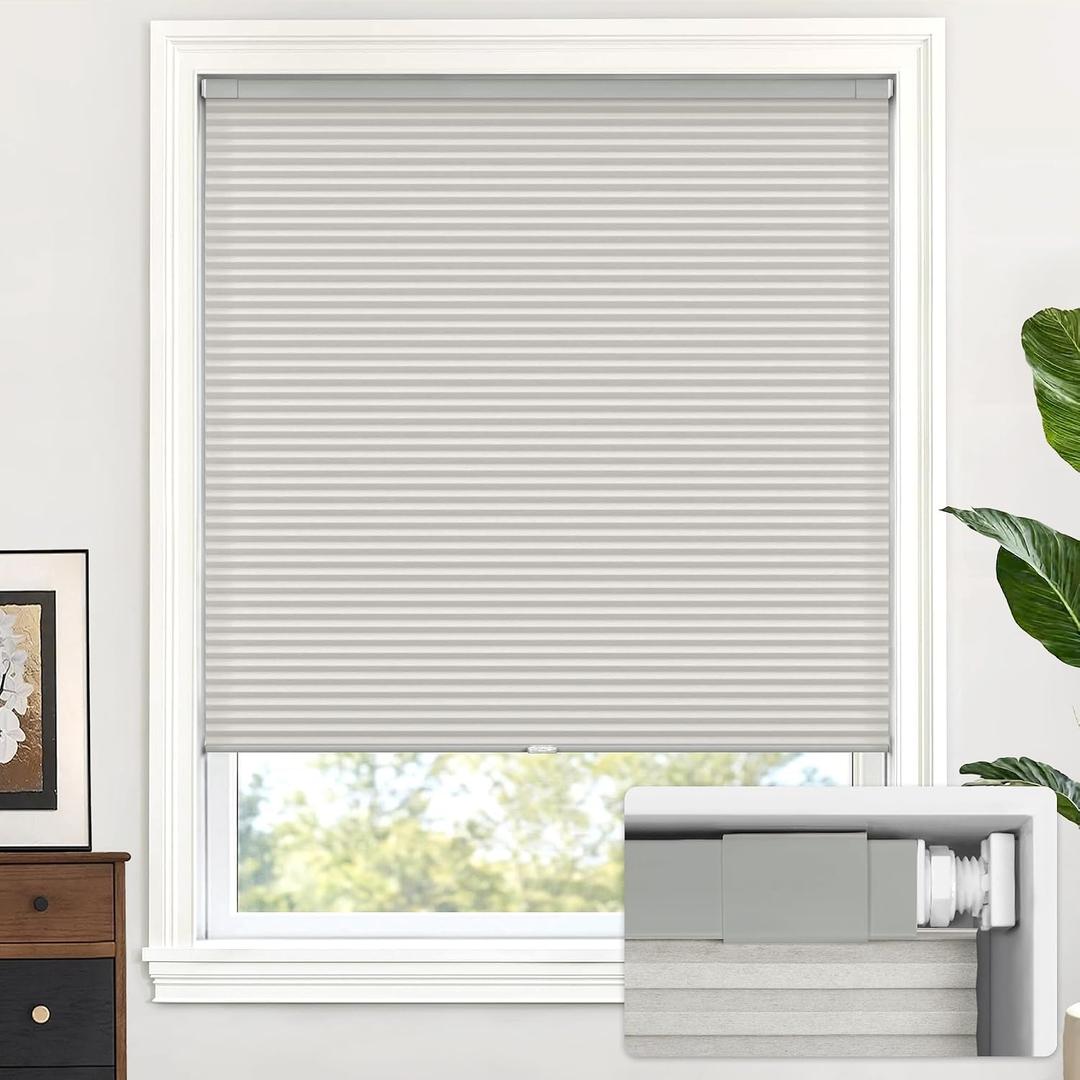 LazBlinds Cordless Cellular Shades, No Tools No Drill Light Filtering Honeycomb Shades Pleated Blinds for Windows, 46'' W x 64'' H, Dovy Grey