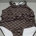 Verdusa Women's Plus Size Plaid Checkered Bikini Set Cut Out Bow Tie High Waisted Swimsuits 4XL