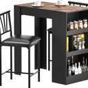 VECELO Small Bar Table and Chairs Tall Kitchen Breakfast Nook with Stools/Dining Set for 2, Storage Shelves, Space-Saving, Retro