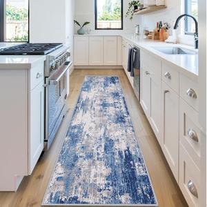 RELEANY Washable Area Rugs 2'x6' Non-Slip Modern Abstract Soft for Living Room Entryway Bedroom Nursery, Print Pattern, Blue Grey Navy Gray