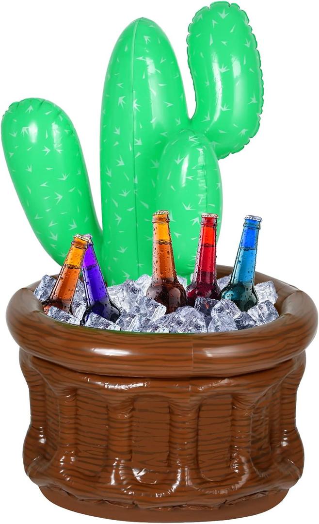 Bencailor Inflatable Cactus Cooler 27.6 x 18 Cactus Ice Bucket Drink Cooler Summer Pool Fiesta Party Decorations Hawaiian Party Supplies for Outdoor Pool Mexican Drink Beverage(1 Piece)