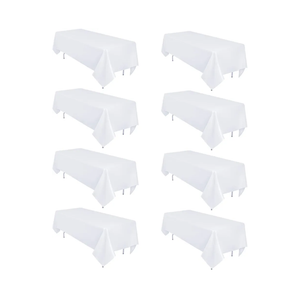 8 Pack White Table Cloth 60 x 126 Inch Rectangular Tablecloths for 8 Foot Rectangle Tables, Wrinkle Resistant White Tablecloth Washable Polyester Fabric Table Covers for Buffet Wedding Party Banquet