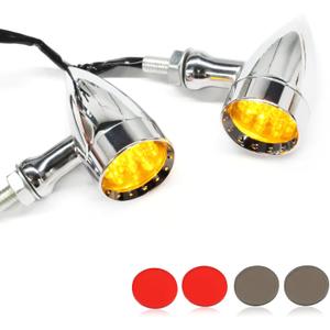 Rich Choices 2pcs Chrome 15 LED Motorcycle Stop Brake Running Turn Signal Indicator Amber Lights For Harley Honda Chopper (Chrome-Amber Light)