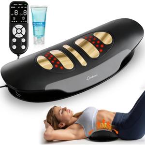 Electric Lumbar Traction Device for Lower Back Pain Relief, Multifunctional Lumbar Stretcher with Dynamic Traction, Red Light Therapy, 8-Level Electrotherapy, 3-Level Thermal Therapy, Vibration (Black)