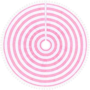 MACTING Christmas Tree Skirt 30 Inch Small Annual Rings Tree Mat with Pom Poms for Farmhouse Home Holiday Party Indoor Xmas Tree Decorations,Pink and White