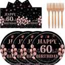 72 Pcs 60th Birthday Party Supplies Paper Plates and Napkins, Black Rose Gold 60th Birthday Plates Napkins Tableware Set for Men Women Cheers to 60 Years Decorations, Serve 24 (60th) Black Rose Gold