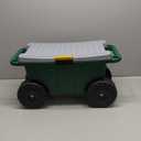 Rolling Garden Cart with Seat - Plastic Storage with Bench and Interior Tool Tray - Gardening Stool for Weeding and Planting By Pure Garden (Green)