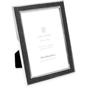 Isaac Jacobs 5x7 Black Leather with Silver Metal (Vertical & Horizontal) Picture Frame, Shagreen Border w/Black Fabric Easel, Wall-Mountable, Made For Tabletop, Photo Gallery (5x7, Black W/Silver)
