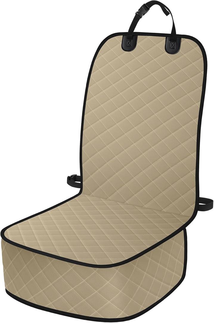 ELONGRIVER Dog Car Seat Covers, Waterproof Front Seat Cover for Dogs, Scratch-Proof, Nonslip Pet Passenger Seat Cover Protector, Universal Fit for Cars Trucks SUVs, Standard Size, Khaki
